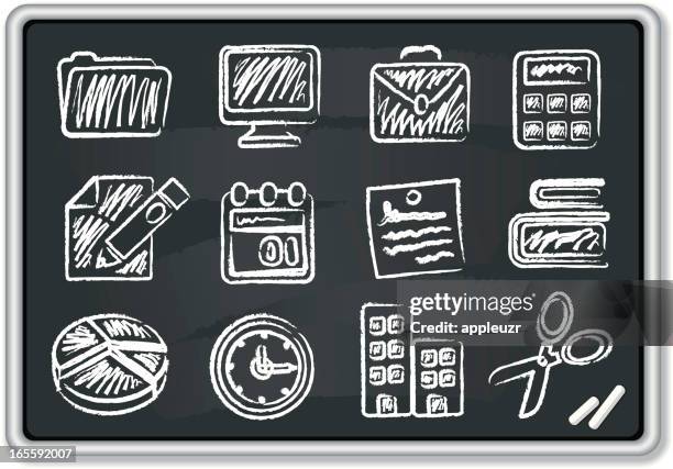 office chalk icons - chalkboard scribble vector stock illustrations