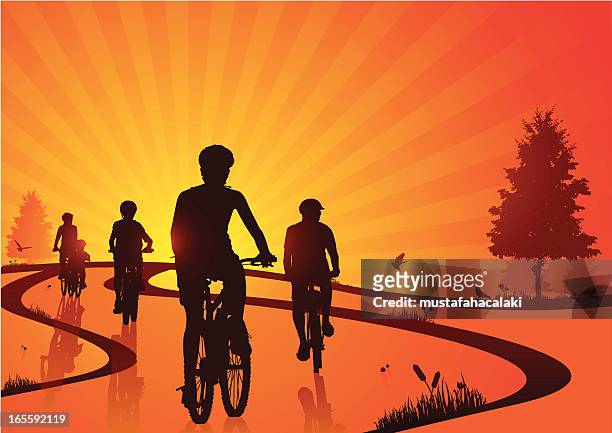 stockillustraties, clipart, cartoons en iconen met family biking - family cycling