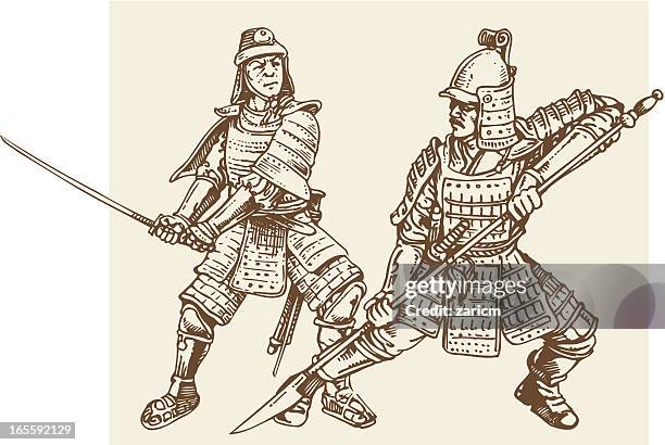 samurai - samurai spear stock illustrations
