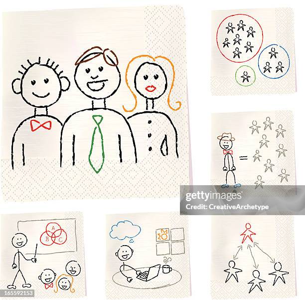 napkin sketches - group and teams - serviette stock illustrations