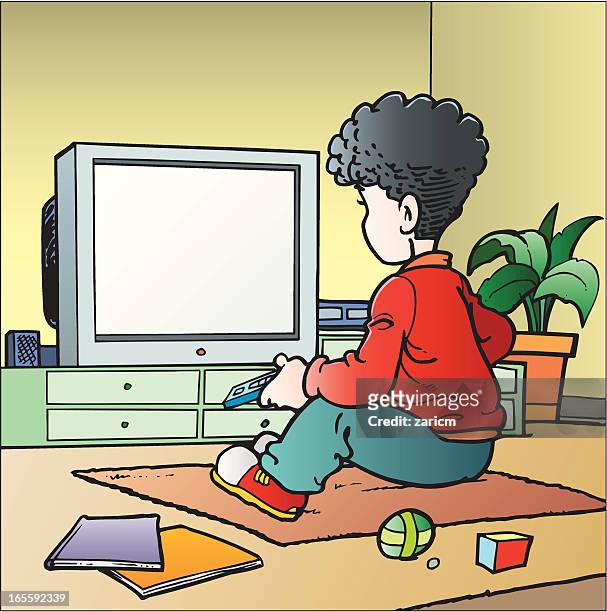 child watch television - boy watching tv stock illustrations