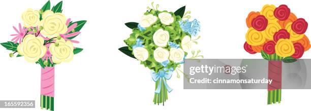 three bouquets - bunch stock illustrations