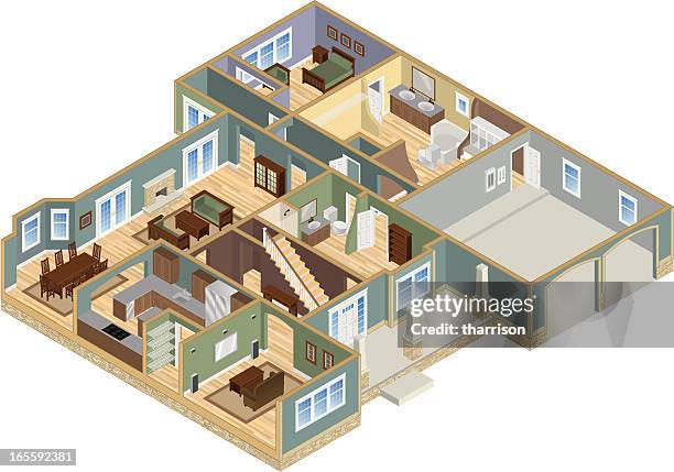 house cutaway-grundriss - cutaway drawing stock-grafiken, -clipart, -cartoons und -symbole