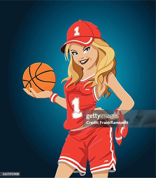 basketball girl red - basketball fans stock illustrations