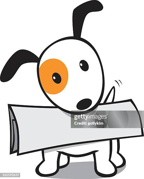 curious dog with newspaper - head cocked stock illustrations