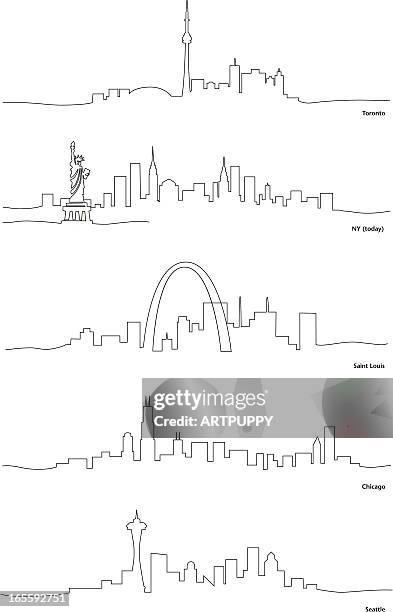 ilustraciones, imágenes clip art, dibujos animados e iconos de stock de fotografías estilizadas y esquemas de las ciudades de norte américa - toronto