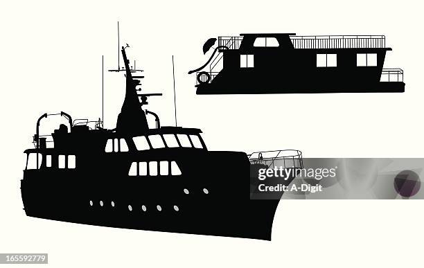 houseboat cruiseboat vector silhouette - houseboat 幅插畫檔、美工圖案、卡通及圖標