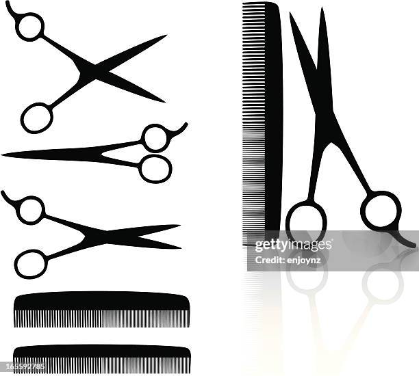 illustrazioni stock, clip art, cartoni animati e icone di tendenza di parrucchiere icone - forbici per parrucchieri