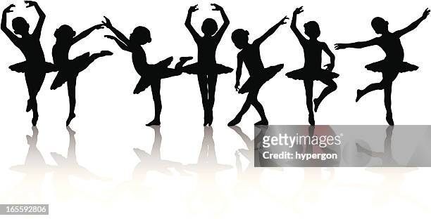 kind ballerina-silhouette kollektion - ballett mädchen stock-grafiken, -clipart, -cartoons und -symbole