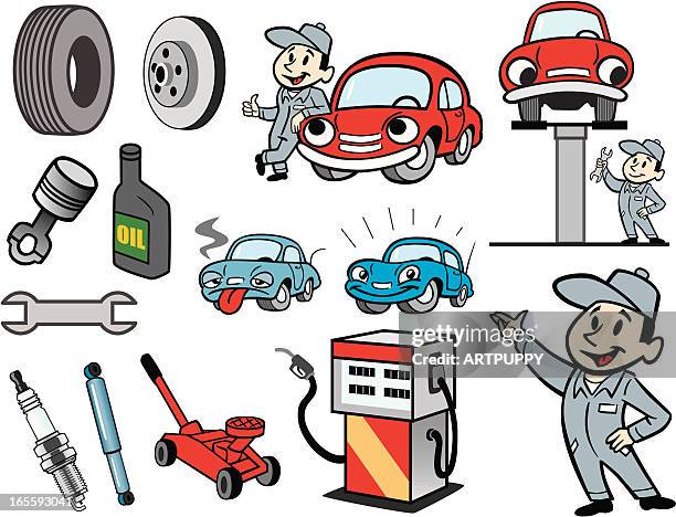 car mechanic stuff - hoisted stock illustrations