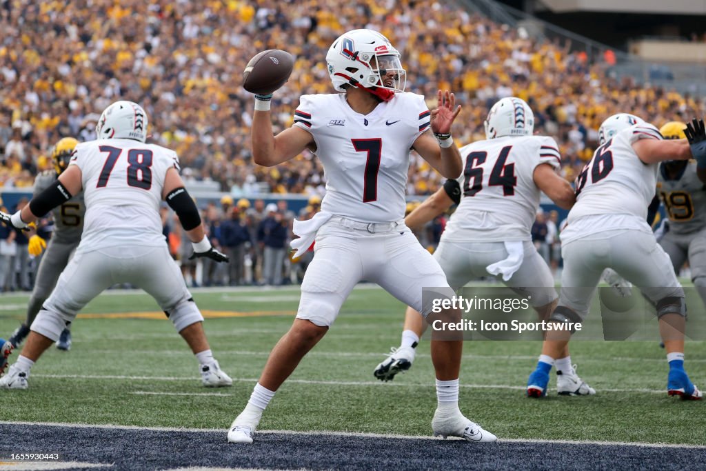 Duquesne Dukes quarterback Darius Perrantes throws a pass during the
