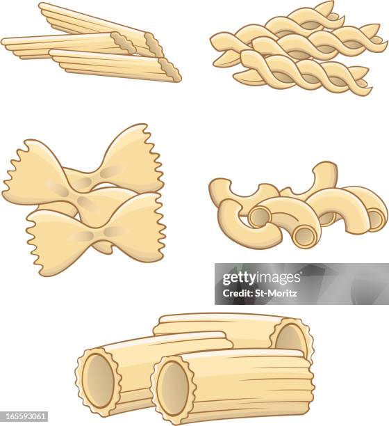 pasta various - penne stock illustrations