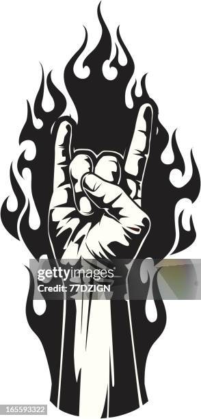 rock on flame - devils thumb stock illustrations