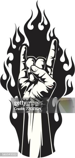 rock on flame - horn sign stock illustrations