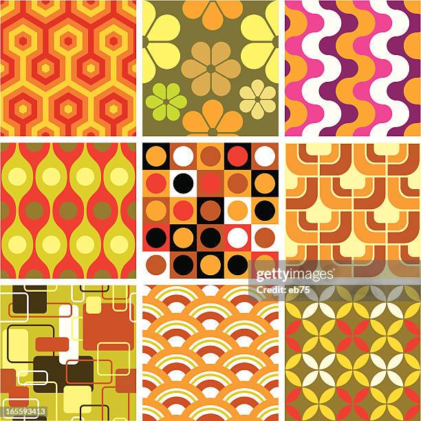 ugly retro seamless patterns - funky stock illustrations