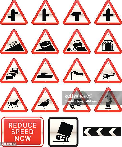 uk road signs cautionary series set 2 - red flag warning stock illustrations