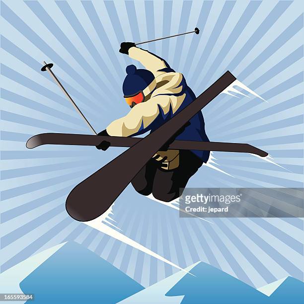 illustrations, cliparts, dessins animés et icônes de skieur free ride - saut à ski