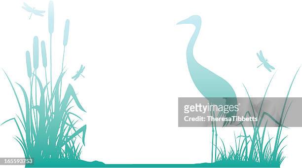 riverbank - crane bird stock illustrations