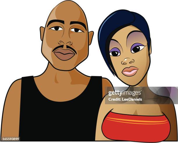couple - black vest stock illustrations