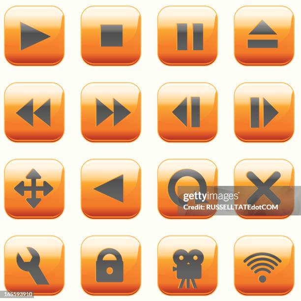 orange multi media buttons - rewind stock illustrations
