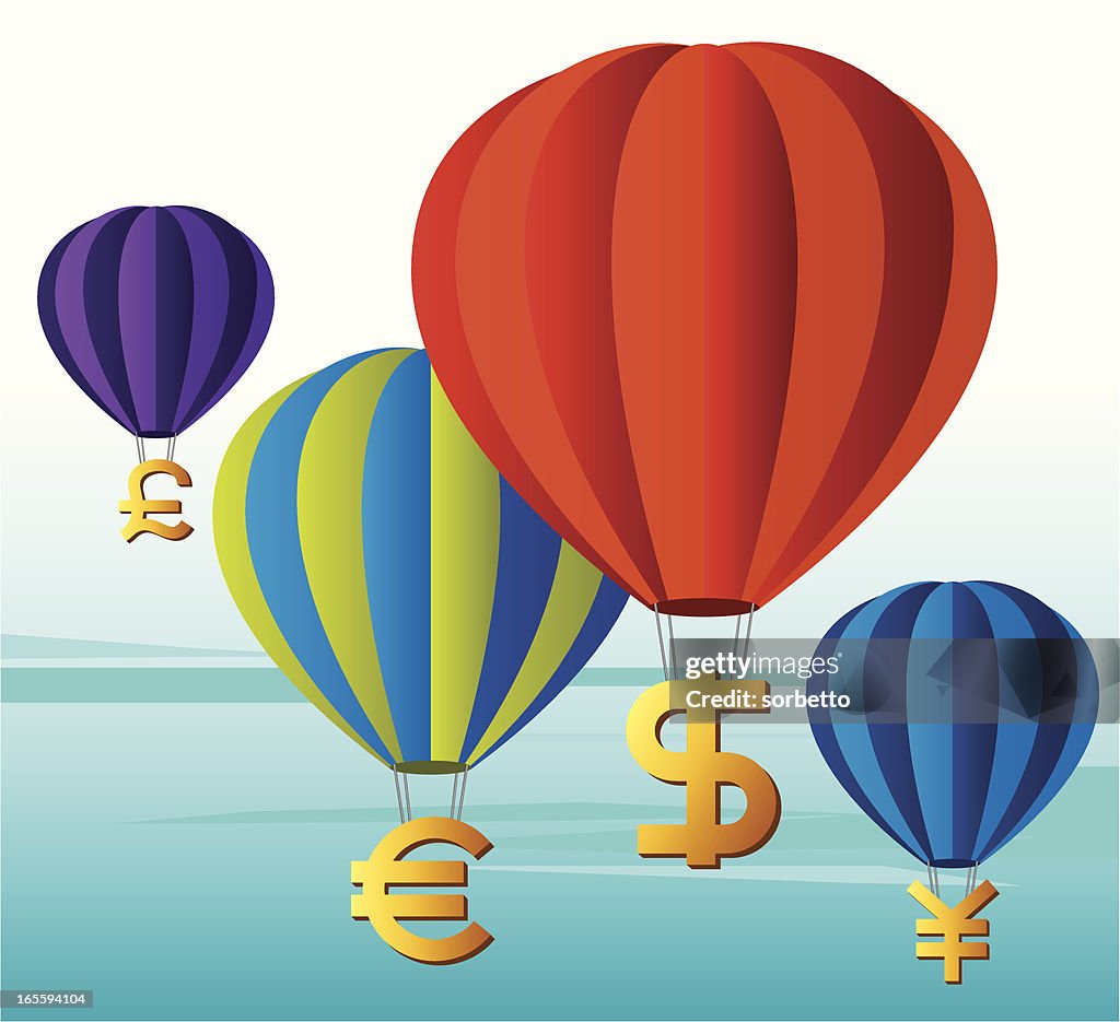 Currency balloons in the sky