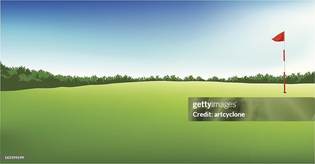 Golf field with flag