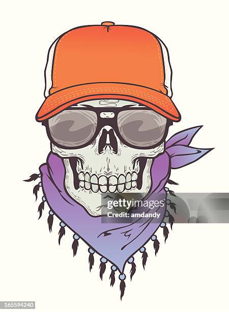 skull with truck cap and specs - trucker hat stock illustrations