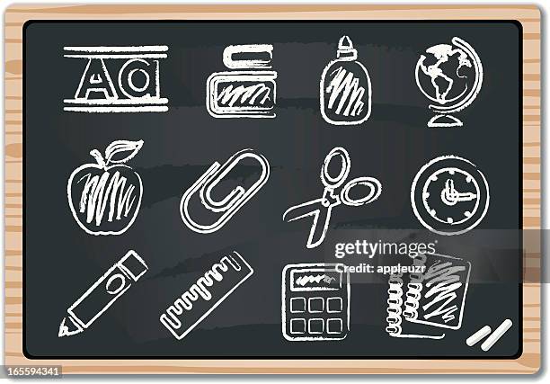 illustrazioni stock, clip art, cartoni animati e icone di tendenza di gesso icone di scuola - gessetto da lavagna
