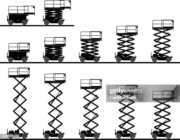 ilustrações, clipart, desenhos animados e ícones de tesoura elevador silhueta - maquinaria de construção