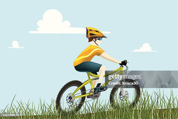 biking in the field - mountain biking stock illustrations