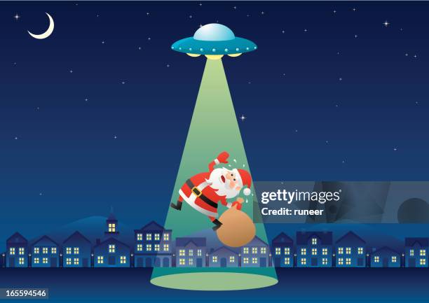 santa claus kidnapped (landscape) - alien beam stock illustrations