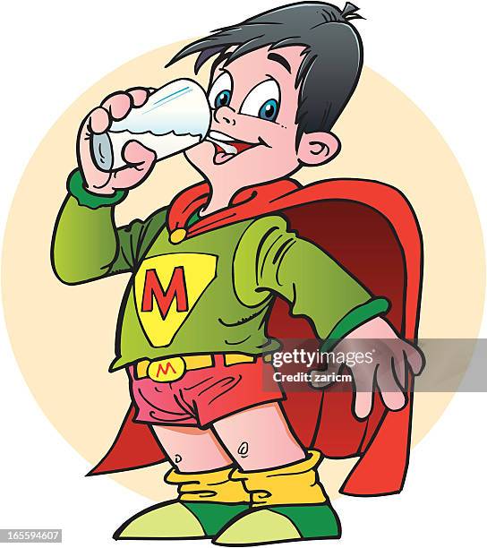 child, super hero - kid drinking milk stock illustrations