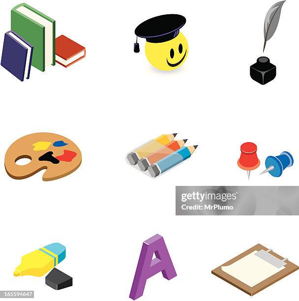 school & education icons | iso collection - reading report stock illustrations