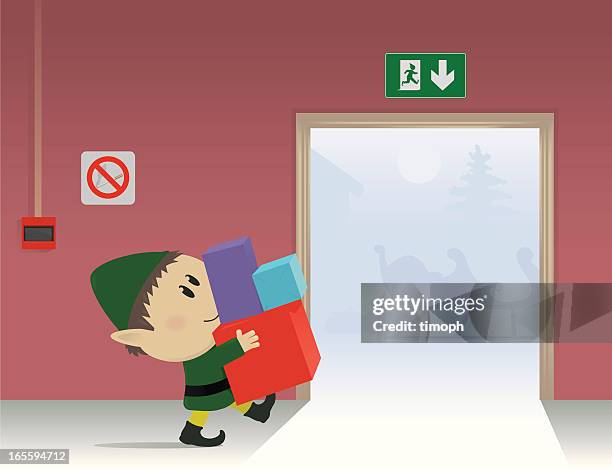 elf exit - emergency exit sign stock illustrations