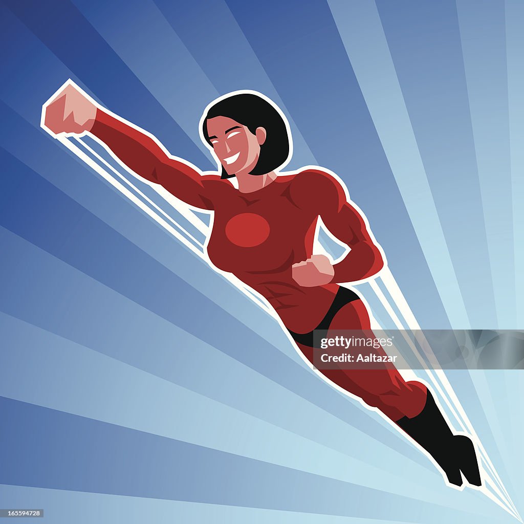 Retro Flying Superhero Woman