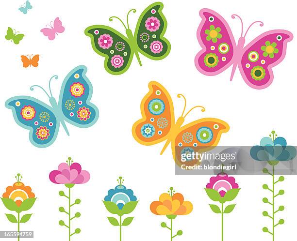 retro-schmetterlinge - schmetterling stock-grafiken, -clipart, -cartoons und -symbole