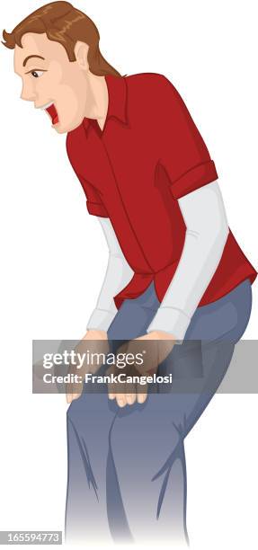stockillustraties, clipart, cartoons en iconen met guy looking - hand op knie
