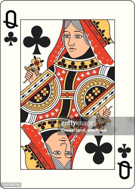 queen of clubs zwei spielen-karte - kreuzdame stock-grafiken, -clipart, -cartoons und -symbole