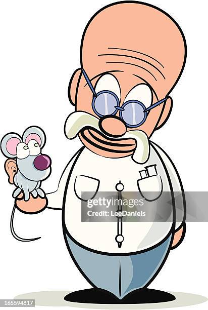 scientist transplant experiment cartoon - ear mouse - hairless mouse stock illustrations