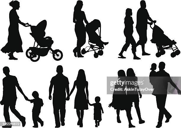 stockillustraties, clipart, cartoons en iconen met isolated silhouettes of different families - two parents