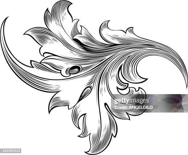 leaf engraving - oak leaf stock illustrations