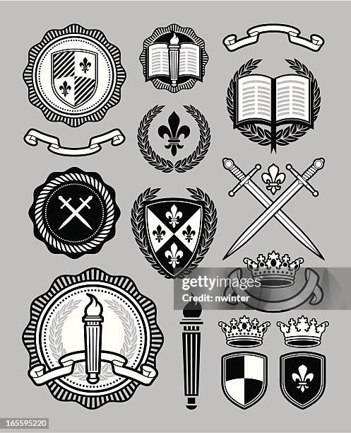 ilustraciones, imágenes clip art, dibujos animados e iconos de stock de de estilo universitario - escudo de armas