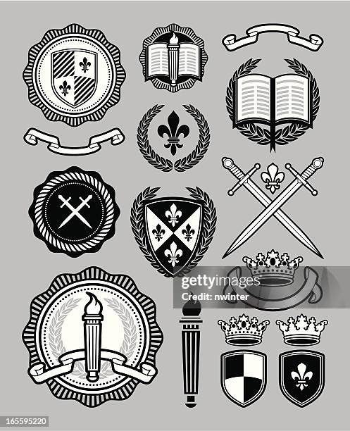 ilustraciones, imágenes clip art, dibujos animados e iconos de stock de de estilo universitario - sword