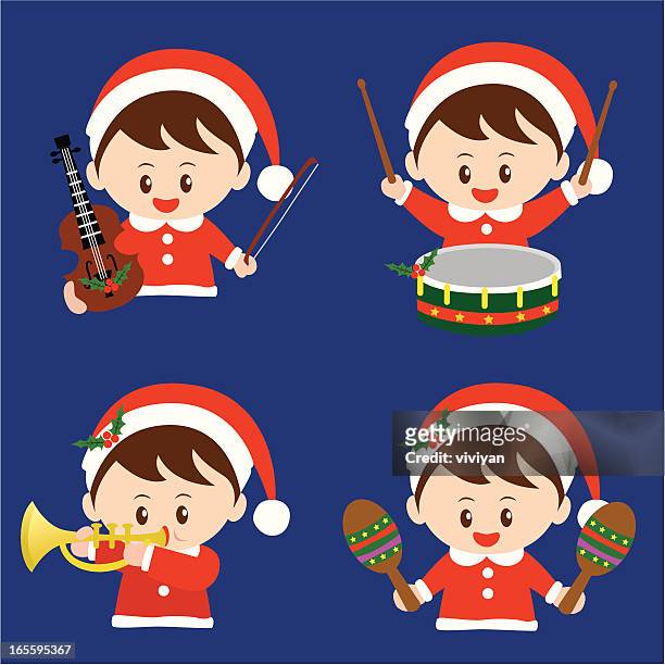 kids christmas music performance - boy violin stock illustrations