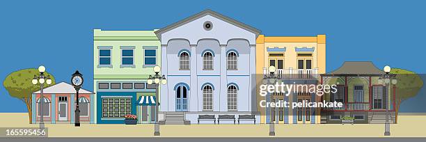 main street buildings - small town stock illustrations