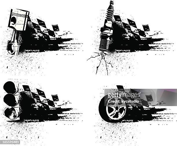 grunge racing emblems - car racing stock illustrations