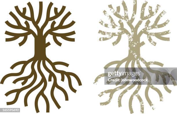 chunky tree and roots - tree root icon stock illustrations