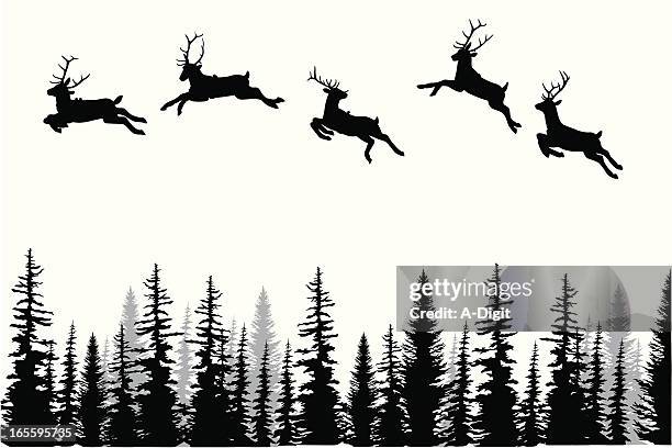 reindeer dance vector silhouette - treelined stock illustrations