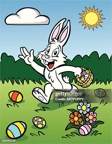 easter bunny hiding eggs - empty easter basket stock illustrations