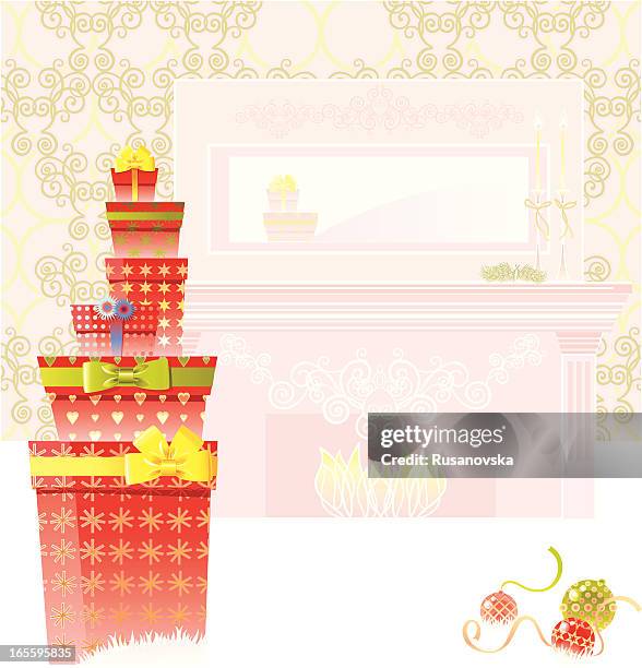 warm christmas time - white fireplace stock illustrations